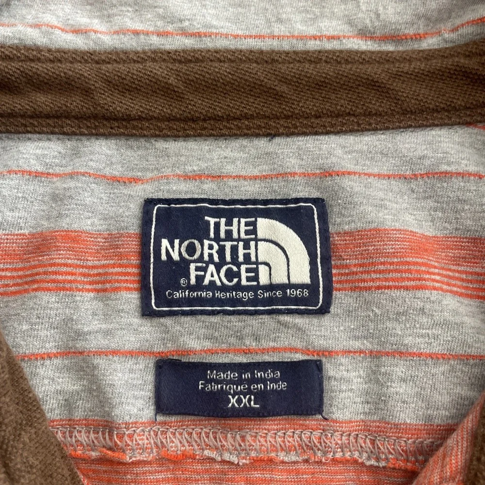 The North Face‎ Polo Shirt Mens XXL Orange/Gray Striped Soft Knot Outdoor Casual